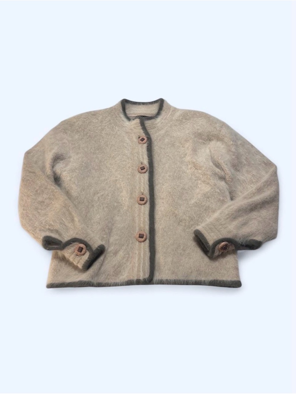 Vintage Venesha Angora Knit Crop Cardigan Jacket Sweater Small Cream Tan Fuzzy
